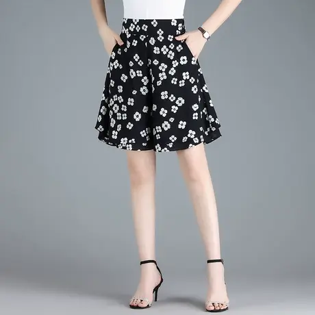 印花阔腿裤五分裙裤女夏季2023新款时尚高腰宽松短裤裙百搭休闲裤图片