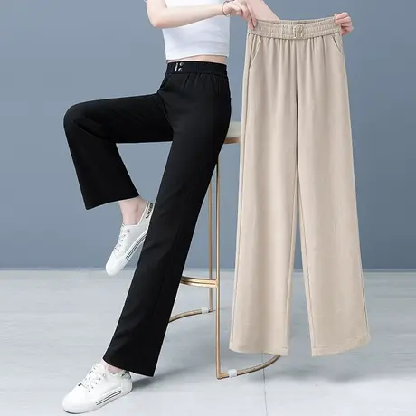 棉麻阔腿裤女高腰垂感秋季2023年新款时尚宽松显瘦休闲冰丝直筒裤图片
