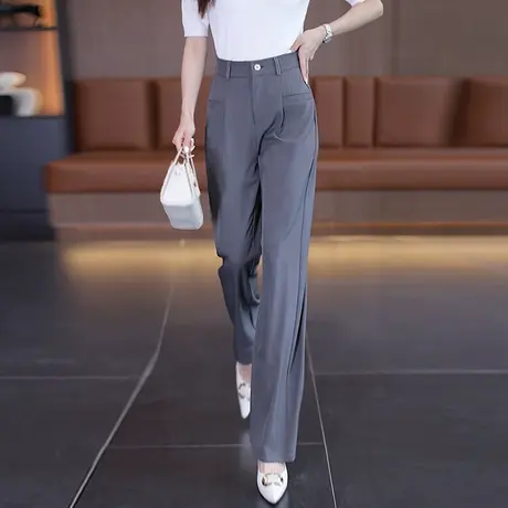 灰色高腰阔腿垂感西装裤2023年秋季新款小个子宽松黑色休闲裤子商品大图
