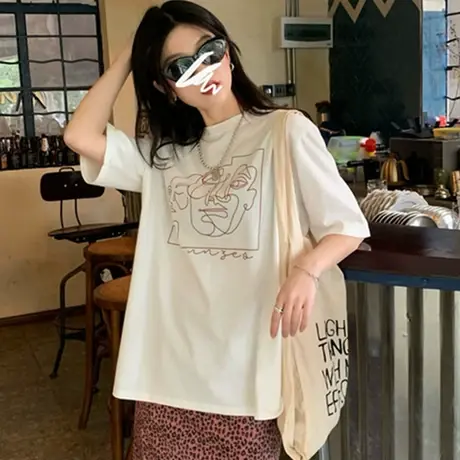 网红欧货大版ins短袖t恤女2021新款夏季宽松韩版洋气减龄上衣服潮图片