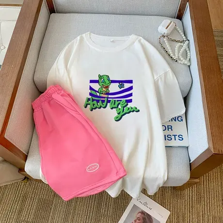 网红炸街运动服套装女2023新款夏季宽松短袖短裤小个子休闲两件套图片