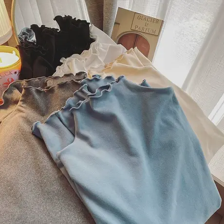 木耳边打底衫女内搭秋冬季2022年新款洋气百搭半高领长袖T恤上衣图片