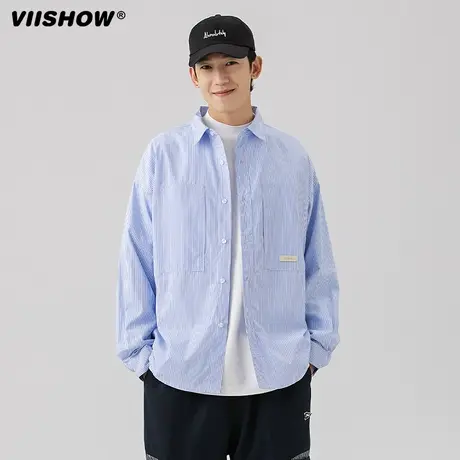 VIISHOW春季新日系中性风青春流行休闲条纹衬衣长袖衬衫上衣潮流商品大图