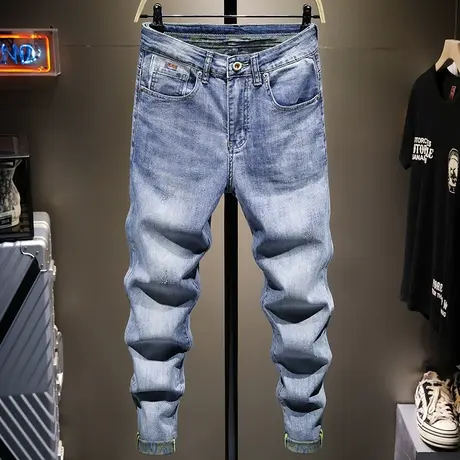 夏天薄款浅色牛仔裤男宽松直筒百搭男士休闲长裤子男韩版潮流弹性商品大图