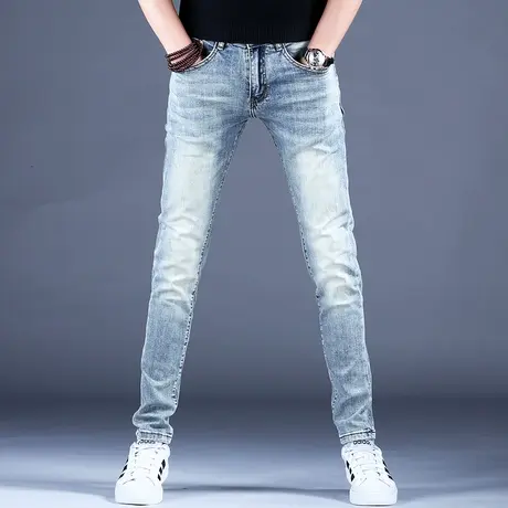 2023新款秋款轻奢高端牛仔裤男款修身小脚弹力紧身裤子男潮牌潮流图片