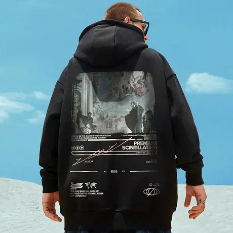 秋冬季新款加绒加厚卫衣男潮ins连帽潮牌宽松加肥加大码潮流外套图片