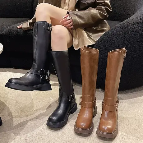 英伦风长筒靴女2023年夏季新款甜酷厚底马丁靴不过膝骑士靴春秋季图片