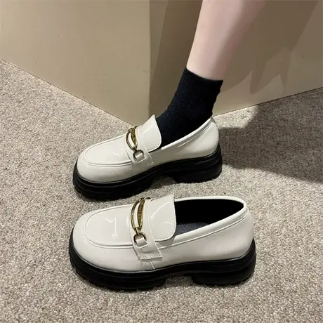 永希单鞋女2023新款秋季懒人一脚蹬法式防滑粗跟乐福鞋气质小皮鞋商品大图