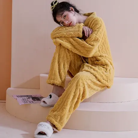睡衣女秋冬款珊瑚绒日系和服法兰绒家居服冬天女士加厚秋冬季日式图片