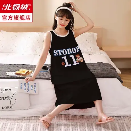 睡裙夏季女吊带睡衣大码无袖背心新款可爱外穿纯色棉质夏天家居服商品大图