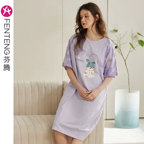 芬腾纯棉睡裙女夏季短袖可爱卡通甜美韩版少女全棉休闲家居服睡衣商品大图