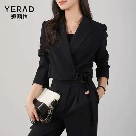 娅丽达黑色西装外套女小个子2024春款女装设计感短款上衣通勤西服图片