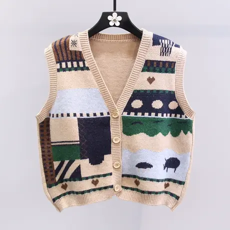 复古学院风单排扣毛衣马甲外套女秋冬2023新款宽松外穿针织背心图片