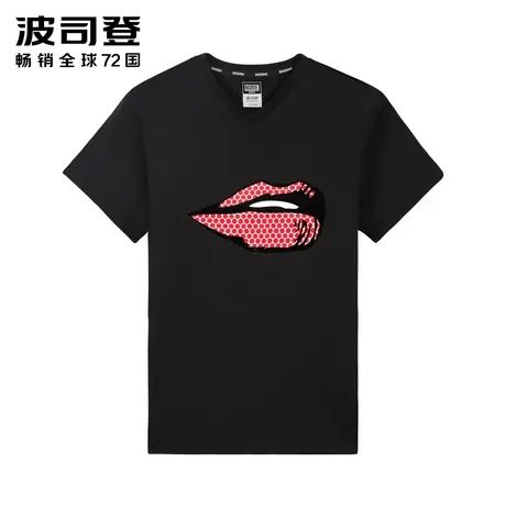 波司登女鸡心领唇印图案短袖T恤高端科技抗菌面料潮奥莱图片