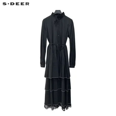 sdeer圣迪奥女装木耳边圆领收腰蛋糕裙衬衫裙S241Z1269图片