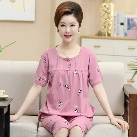 纯棉睡衣女士春秋夏季中老年可外穿大码家居服套装妈妈2023年新款图片