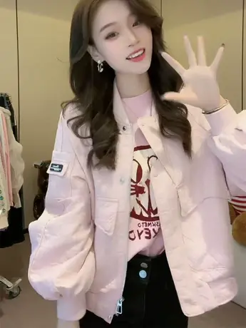 欧洲站气质圆领长袖纯色棒球服外套女春季设计感小众外搭夹克上衣商品大图