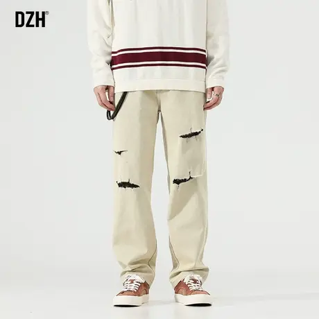 男士破洞牛仔裤男春秋美式高街vibe潮牌大码男裤2023新款复古长裤图片