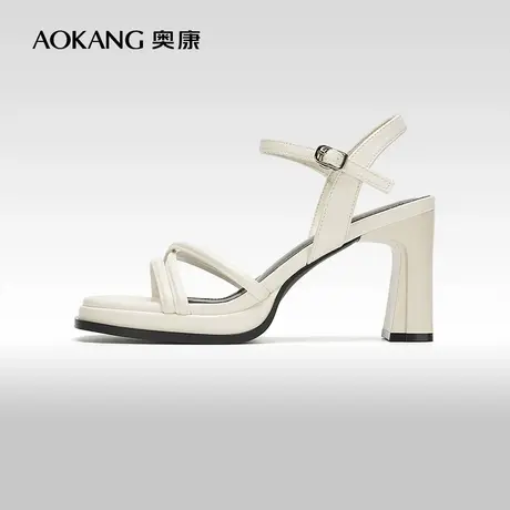 奥康女鞋 2024夏季新款方头露趾简约厚底时装凉鞋图片