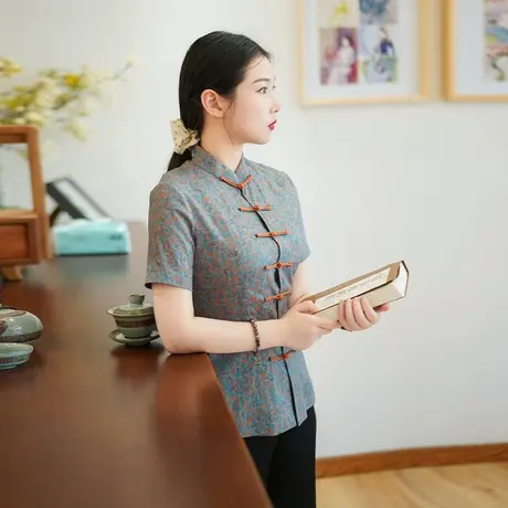 筠雅夏季新款唐装女中国风改良旗袍上衣收腰质感新中式女装24J263商品大图