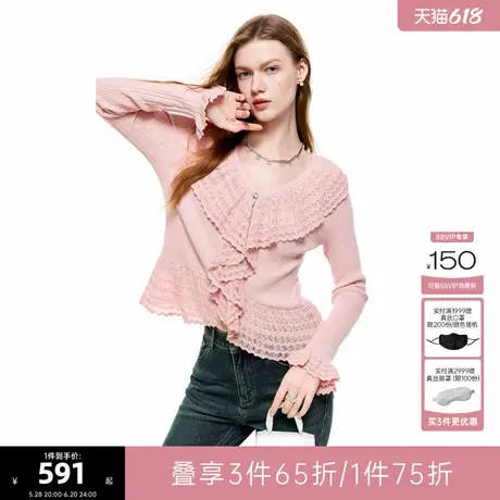 可可尼COCOON2025夏季新款针织衫上衣慵懒风开衫外搭荷叶边毛衣女商品大图