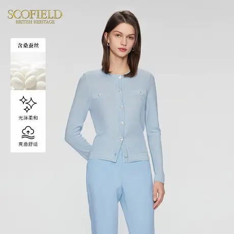 【含桑蚕丝】Scofield女装圆领优雅针织衫优雅长袖衫秋季针织外套商品大图