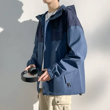 唐狮情侣外套春秋季新款情侣装外套男女拼接工装连帽冲锋少年上衣图片