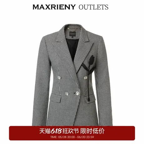 【奥莱】MAXRIENY黑白格纹西装秋季通勤外套女复古商品大图
