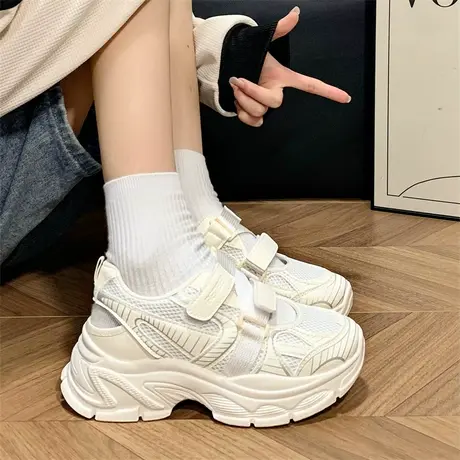 人本夏季包头凉鞋女款2025新款学生魔术贴透气增高运动休闲鞋子女商品大图