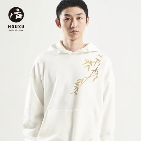 后序新中式中国风连帽卫衣男竹子印花宽松套头外套男女同款上衣图片