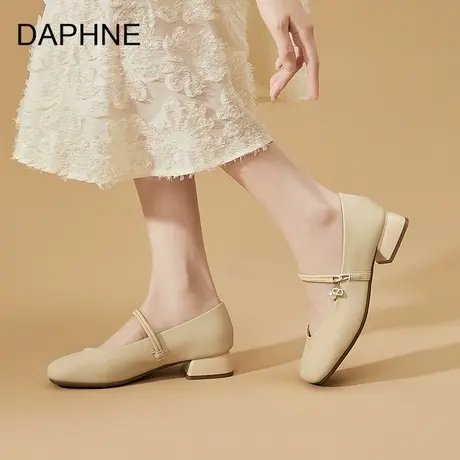 Daphne/达芙妮2025新款法式软底一字带方头粗跟玛丽珍百搭女单鞋图片