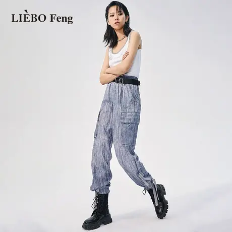 裂帛LIEBOFeng原创设计ins轻盈舒适松紧腰工装口袋长裤百搭休闲裤商品大图