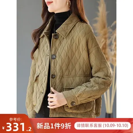 宝诗黎翻领宽松菱格短外套2023秋季新款口袋上衣时尚休闲女士开衫图片