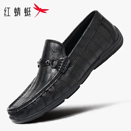 红蜻蜓男鞋新款鞋子男士一脚蹬休闲皮鞋豆豆鞋男乐福真皮软皮软底商品大图