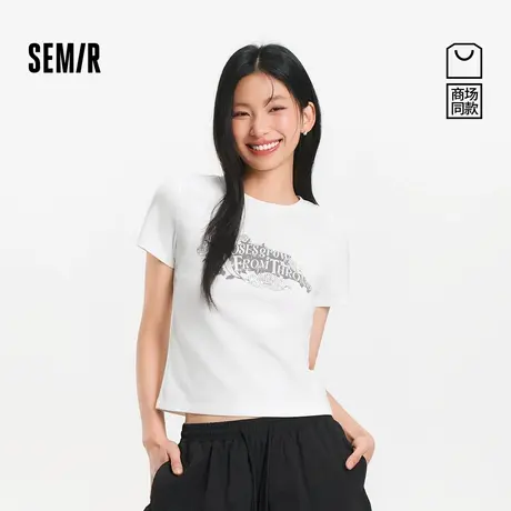 [商场同款]森马短袖T恤女显瘦修身2025夏季新款印花做旧上衣复古商品大图