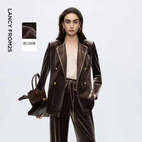 朗姿丝绒复古老钱风气质高级感上衣显瘦优雅西装女2025年冬季新款图片
