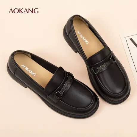 奥康 女鞋2026春季新款时尚百搭乐福鞋粗跟舒适浅口单鞋N图片