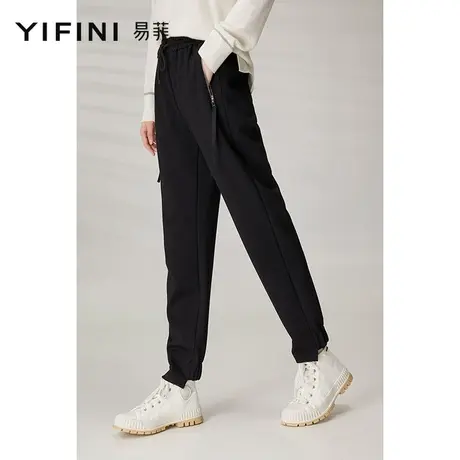 Yifini/易菲秋冬新款休闲黑色松紧腰束脚裤显瘦百搭运动长裤女潮商品大图