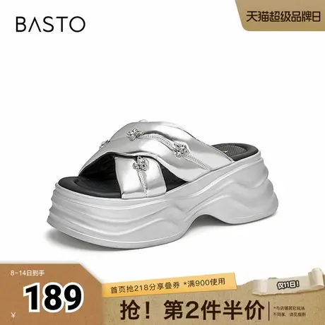 百思图春夏季新款简约户外休闲通勤厚底女拖鞋W3011BT4商品大图