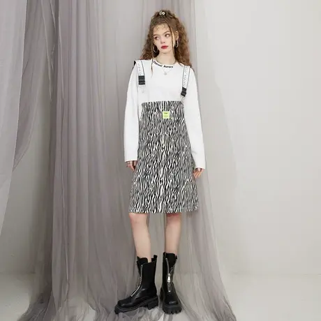 妖精的口袋背带裙斑马纹连衣裙女2022夏季宽松休闲小众中长款裙子商品大图