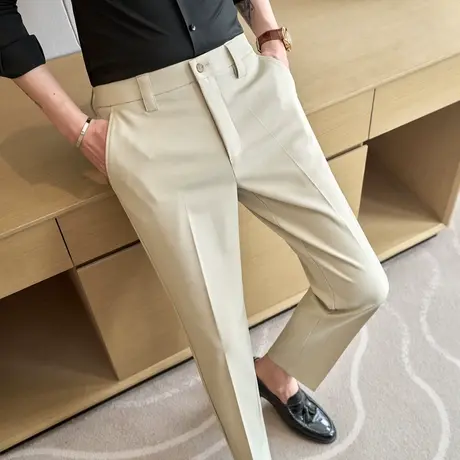 春秋夏季免烫抗皱休闲西裤男装长裤子百搭男士垂感修身小脚九分裤商品大图