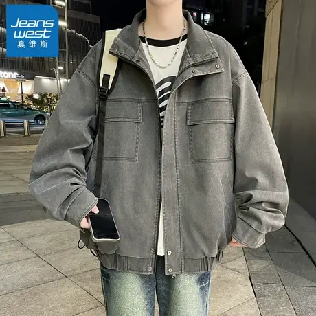 N5真维斯外套男2025新款秋季美式潮牌立领复古青少年男生春秋夹克商品大图