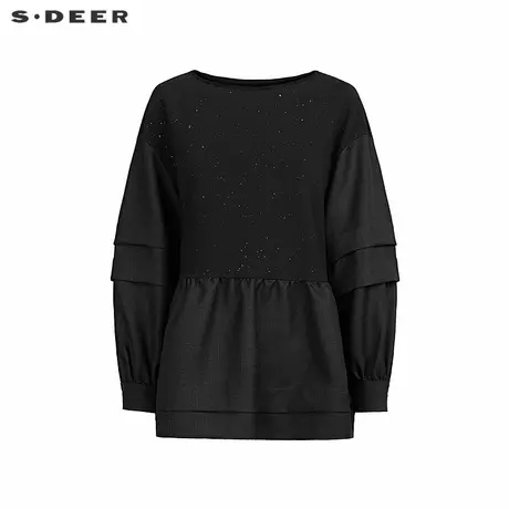 sdeer圣迪奥女装时尚圆领拼接灯笼袖卫衣外套S244Z2207商品大图