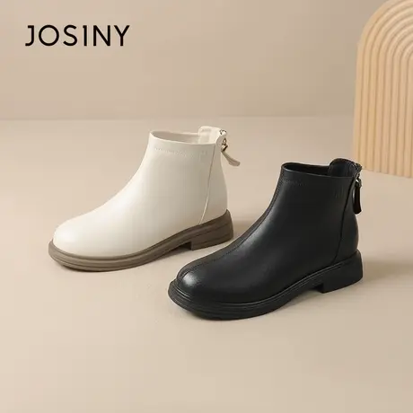 卓诗尼短靴女2025秋冬季新款单靴法式加绒瘦瘦靴子粗跟平底马丁靴图片