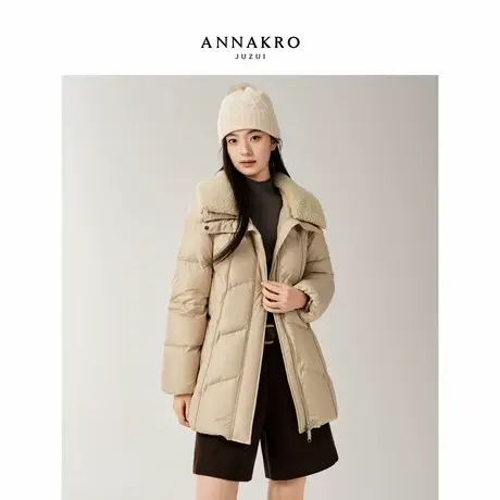 玖姿安娜蔻简约优雅颗粒毛翻领短款鸭绒发热羽绒服女2025冬季新款图片