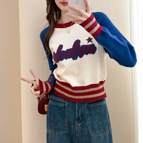唐狮秋冬美式学院风圆领套头毛衣女春秋可外穿小个子女式毛衣tuTA图片