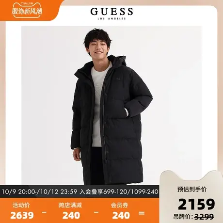 GUESS23年新款冬女士纯色中长款过膝连帽羽绒棉服-YN4W9895K图片