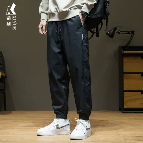 希越加绒加厚休闲裤子男款宽松大码黑色束脚工装裤2023冬季运动裤商品大图
