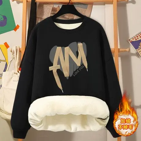 加绒卫衣女冬季2023年新款保暖上衣秋冬外套慵懒风小个子学生冬装商品大图