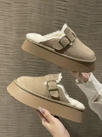 厚底毛毛拖鞋女外穿2023年冬季新款包头勃肯半拖鞋棉鞋加绒雪地靴商品大图